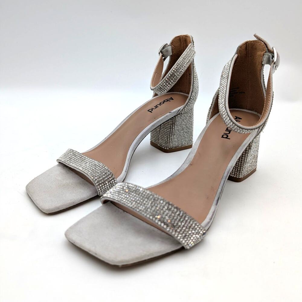 Abound Finn Ankle Strap Rhinestones Block Heel Sandal Silver Size US6M EU36.5